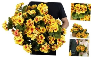 Pack of 4 - Artificial Geraniums Bundles Autumn Fall Silk Yellow - Pack of 4 - Picture 1 of 8