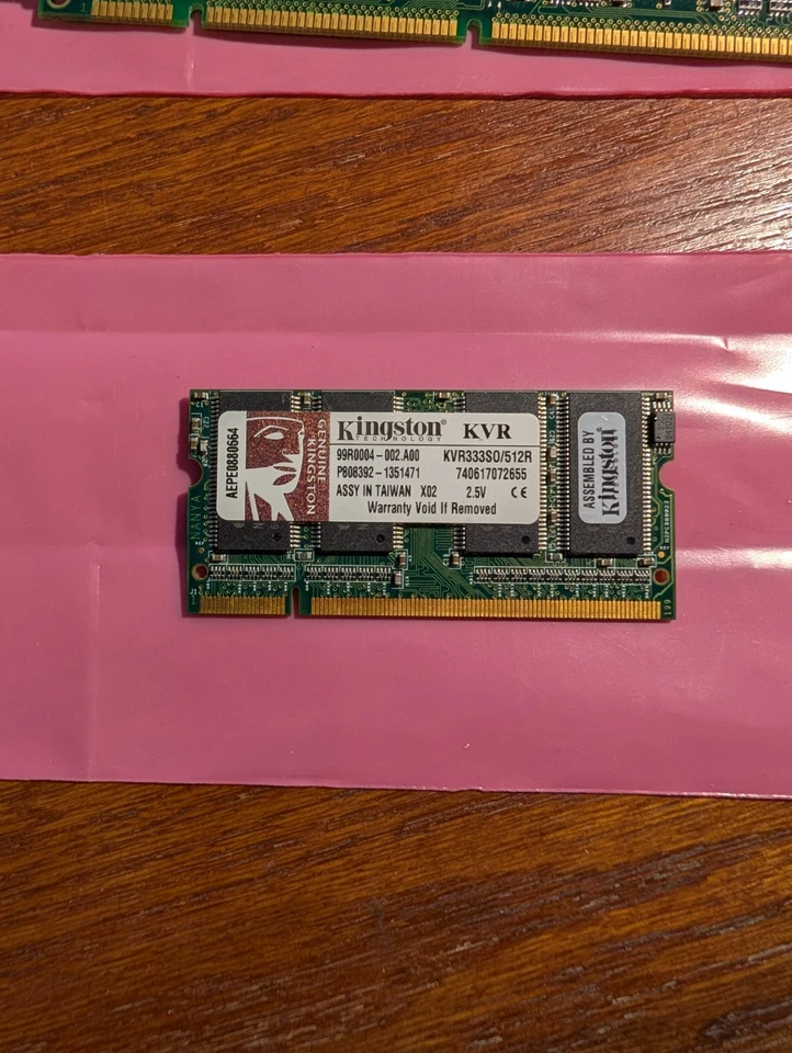 512MB PC-2700S DDR-333 KINGSTON KVR333SO/512R LAPTOP Memory Stick SODIMM DDR1 - Image 1 of 1