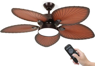 52" Tropical Brown Ceiling Fan 5 Palm Leaf Blades Remote Control Reversible - Image 1 of 4
