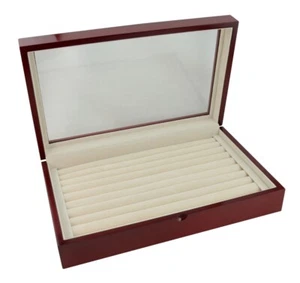 Glass Top Rosewood Display Case with Beige Suede Ring Rolls - Picture 1 of 2