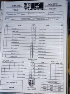 NOTTINGHAM FOREST v WOLVES Team sheet Fa Cup 2000/2001 - Picture 1 of 1