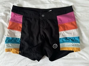Roxy Women Black Rainbow Side Stripe Swim Shorts Size 0 - Picture 1 of 7