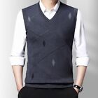 Mens Slim Fit Striped Sweater Vest Sleeveless Knit Tank Top Pullover Grey/Navy