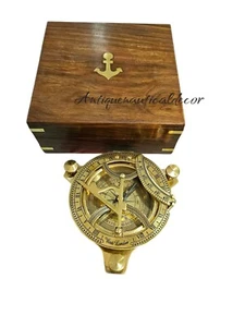 Brass Sundail Compass 4" Captain Compass with Wooden Box - Picture 1 of 10