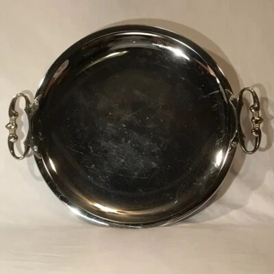 Vintage  KROMEX 13" Round Serving Platter With Ornate Gold Tone Handles Made USA - Image 1 of 4