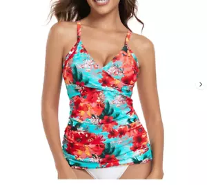 RELLECIGA Women's V Neckline Ruched Tankini Top Size M NWT - Picture 1 of 3