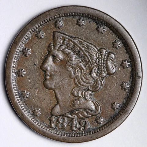 1849 Braided Hair Half Cent CHOICE AU E132 RCND Cover