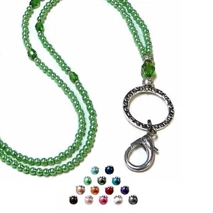 Beaded Lanyard Necklace badge, reading glasses holder with pearls, COLOR CHOICE - Foto 1 di 13
