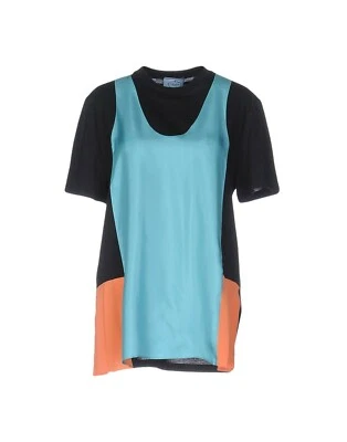 $420 NWT NEW AUTH PRADA Silk & Cotton Color Block Satin Cotton top Sz Small - Image 1 of 4