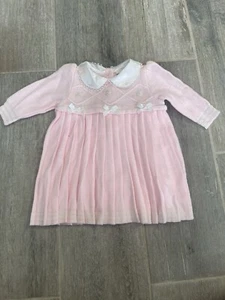 VTG B.T Kids Baby Girl Pink Floral Bows Acrylic Pleated Dress Size 3-6 Months - Picture 1 of 7