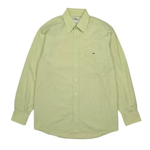 Lacoste Men's Dress Shirt Size 42 L Made in France Lime Green Micro Check - Picture 1 of 10