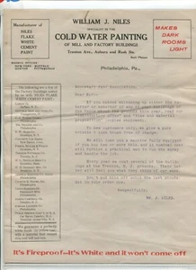Vintage Letterhead WILLIAM NILES COLD WATER PAINTING Philadelphia 1900s contract - Picture 1 of 2
