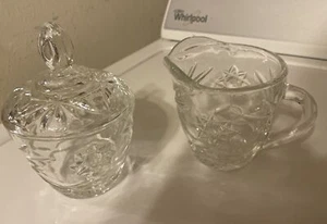 Anchor Hocking Creamer And Lidded Sugar Bowl Set Prescut Clear Glass - Picture 1 of 6
