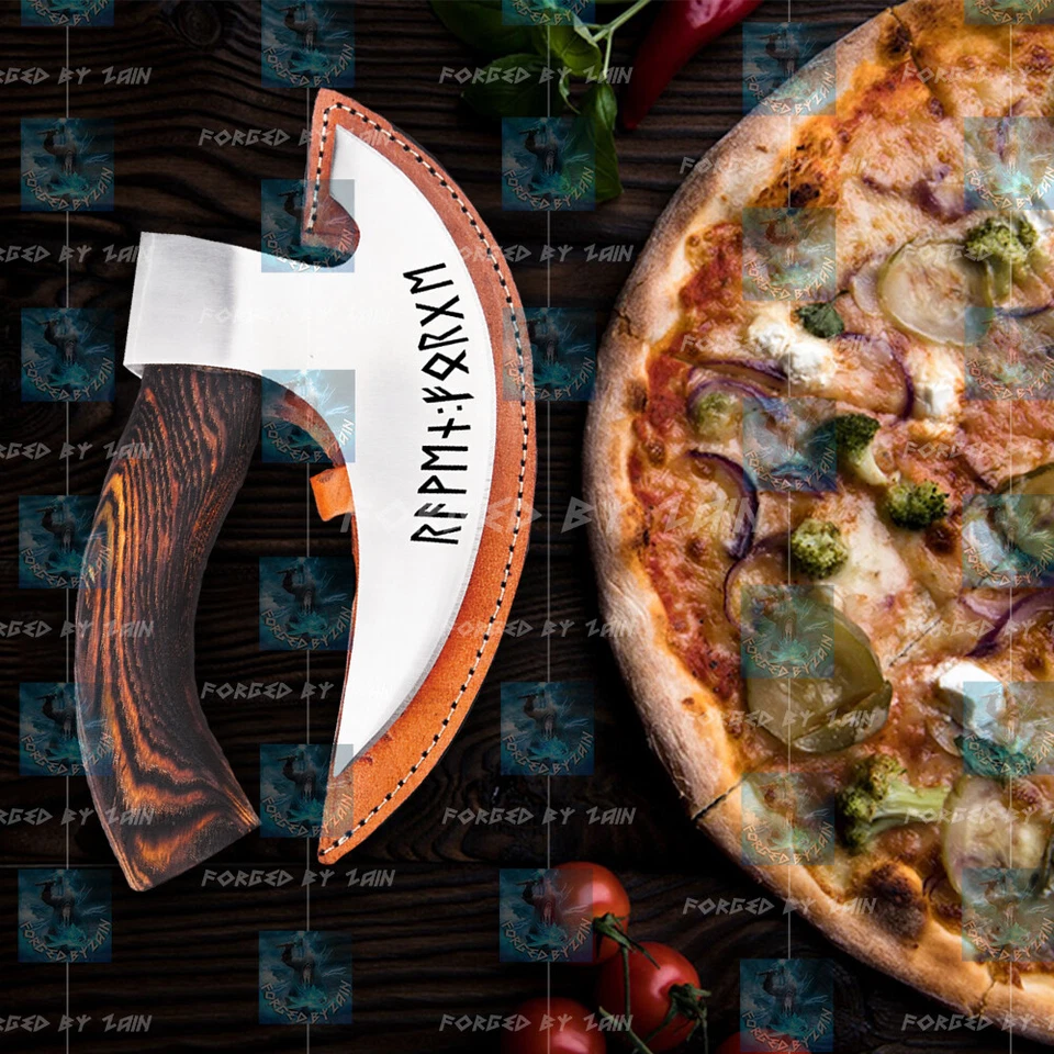 Hacha de pizza forjada a mano Zain Best hacha barbuda hacha de camping vikinga cortadora ULU Foto 1 de 1