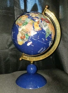 Rare 1990's Handcrafted Gemart 10" World Globe On Brass Polished Gemstones - Picture 1 of 5