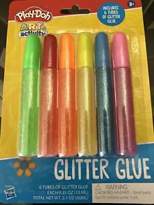 USA 🇺🇸 Bought Play-doh Glitter Glue Pen Set 6 Tubes Fun Bright Deluxe Colours - Picture 1 of 14