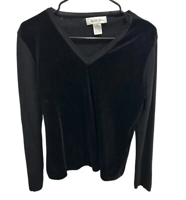 Top de mujer Judith Hart negro de terciopelo con cuello en V manga larga talla mediana Foto 1 de 4