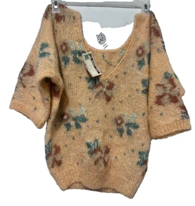 Suéter Mohair Suave Difuso Melocotón Vintage Años 70 Tejido a Mano Cuello en V Hombro Descubierto - Imagen 1 de 9