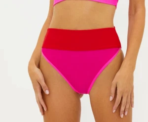 NEU BEACH RIOT "Emmy" geripptes Bikinihöschen fuchsia rot neonpink S Small 98 $ - Bild 1 von 4
