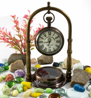 ANTIQUE VIBES Vintage Table Clock and Compass Desk Clock Collectible Marine Decor Christmas Gi