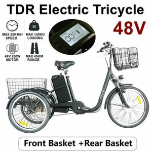 Black TDR 22" 20" Adult Trike 3 Wheel Bike Electric Tricycle Cruiser Ebike AU - Picture 1 of 10