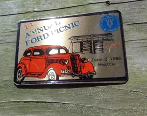 Vintage Messing Ford Armaturenbrett Plakette 13. jährliches Picknick Show Seattle Treffen 1985 Zusammenfassung - Bild 1 von 3