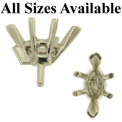 Ajuste de cabeza de clavija de 6 puntas marquesa con extremo en V cónico de oro blanco de 14K estilo estándar Foto 1 de 4