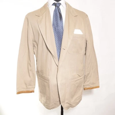 Jaqueta Willis & Geiger bege High Ridge Lodge safári blazer acabamento em couro - Imagem 1 de 4