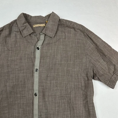 Camisa Havanera Para Hombre Mediana Mezcla de Lino Gris Tejida Informal Abotonada Manga Corta Foto 1 de 4