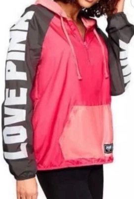 Chaqueta Victoria Secret XS ROSA Cortavientos Capucha Media Cremallera Pullover Anorak Foto 1 de 4