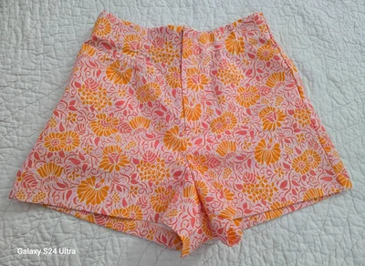 NUEVO ZARA Naranja Rosa Estampado Floral Mezcla de Lino Cintura Alta Pantalones Cortos TALLA/XS NUEVO SIN ETIQUETAS Foto 1 de 4