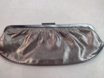 Banana Republic Metallic Leather Clutch Purse Handbag Silver Snap Closure 10x4" - Image 1 of 4