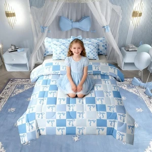Ribbon Bow 7 Piece Bedding Set Twin Comforter Set with Sheets Princess Preppy... - Picture 1 of 7