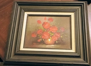 Vintage Robert Cox RedFloral Ölgemälde Gemälde - 8" x 10" mit Rahmen 16x18 - Bild 1 von 8
