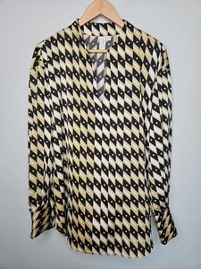 Joie Bluse Damen XL Schwarz Gold Geometrisches Muster Mod Karriere Edgy Edwardian Top - Bild 1 von 17