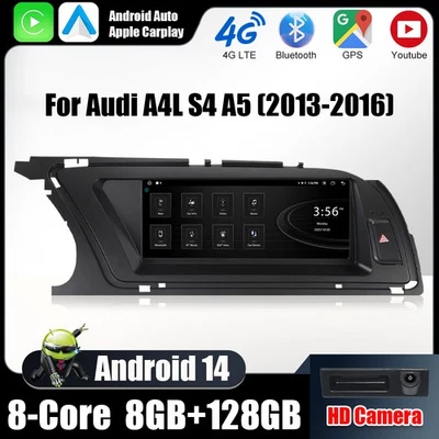 8.8" 128GB Android 14 Autoradio CarPlay WiFi USB Für Audi A4/A5/B8/S4 2013-2016 - Bild 1 von 4