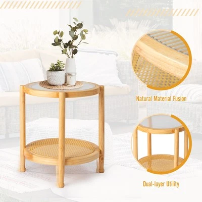 Mesa de centro redonda moderna de 20 pulgadas para interior/exterior 2 colores con estante abierto de almacenamiento Foto 1 de 4