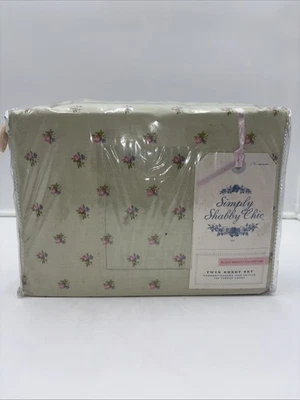 Rachel Ashwell Simply Shabby Chic Green Pink Rose Floral Sheet Set- Twin  - Image 1 of 4