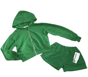 Vintage Havanna Mädchen 2-teiliges grünes Kapuzenpullover mit Reißverschluss (neu ohne Etikett) und Shorts (neu mit Etikett) Set XL (16) - Bild 1 von 6