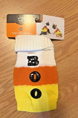 HYDE AND EEK! Hyde and Eek Halloween Candy Corn BOO Pet Dog Sweater Size XSmall NWT