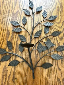 VTG Metal Large Leaf Wall Candleholder - Picture 1 of 6