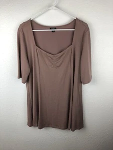 Torrid Top Womens 2X Taupe Short Sleeves Loose Fitting Ruching Neckline A5 - Picture 1 of 5