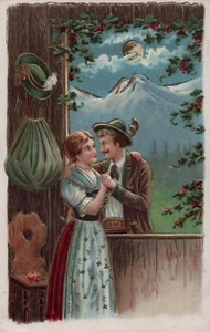 Man & Woman Holding Each Other w/ Beautiful Scenic Background Romantic Postcard - Picture 1 of 2