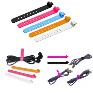 Pack of 5 Silicone Strap Wire Cable Ties Organizer Holder Cord Clip Reusable UK - Picture 1 of 5