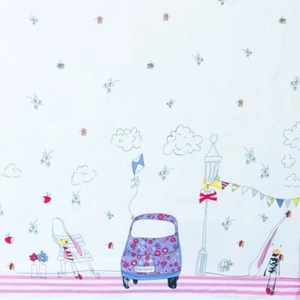 Jersey Baumwoll Stoff creme weiß Strasse Haus Auto Kinder Oeko-Tex Standard - Bild 1 von 7