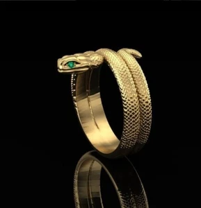 14k Gold Snake Ring, Serpent Wrap Beautiful 925 sterling silver handmade band - Picture 1 of 8