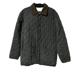 HARRIS TWEED Quilted Jacket Size 38 khaki green 100% Wool Japan Used - Picture 1 of 8
