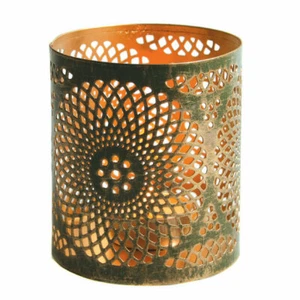 Filigree Metal Mandala Pattern Tealight Candle Holder Green Gold Handmade India - Picture 1 of 11