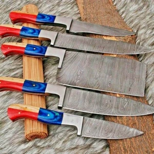 Hecho a mano Damasco cocina/BARBACOA 5 piezas juego de chef regalo de Navidad para papá - Imagen 1 de 4