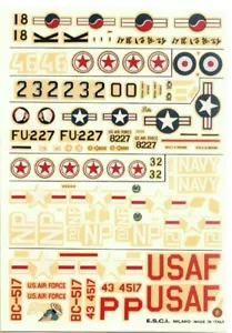 KOREAN WAR (F-86, MIG 15, SEA FURY, P-51D, A-26, YAK 9, F4U) 1/72 DECALS ESCI 74 - Foto 1 di 2